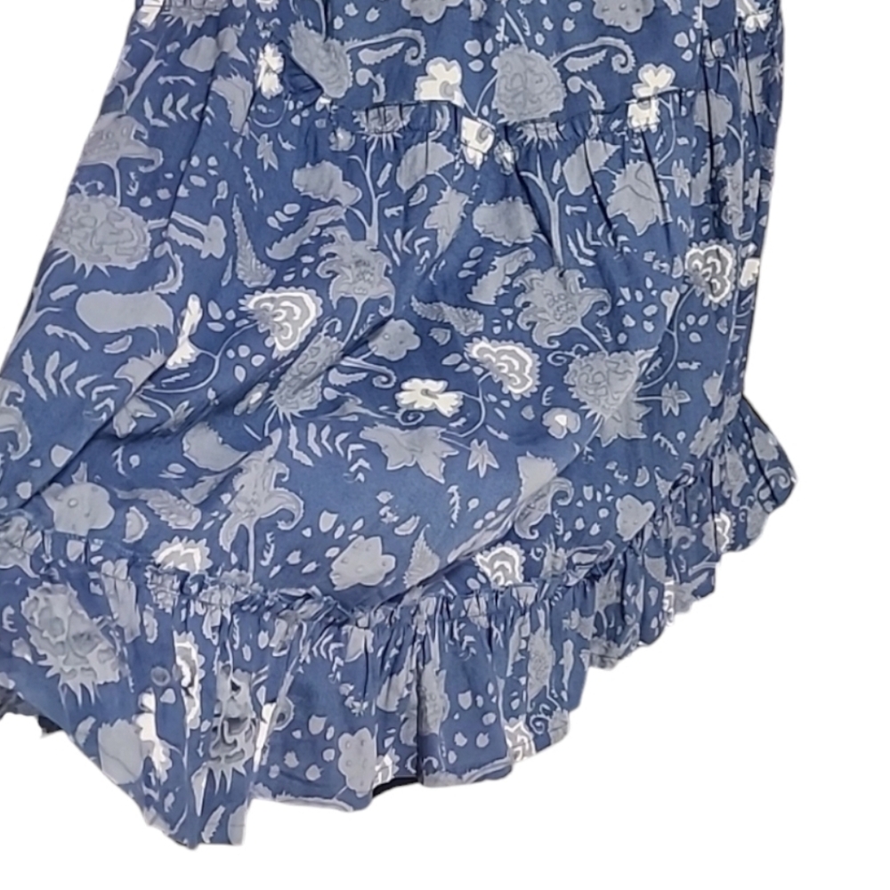 GRACE HOLIDAY Blue Chambray Floral Smocked Midi Dress L Tiered Boho Cottagecore - Picture 11 of 16
